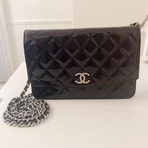 Authentic CHANEL Quilted Patent Wallet On Chain